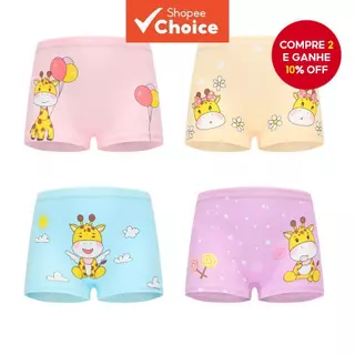Pacote Com 4 Roupas Íntimas De Algodão Macio Para Bebês Meninas | Cuecas Boxer Girafa Fofas De Desenho Animado Idades De em Oferta na Shopee