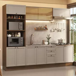 Armário de Cozinha Completa 270 cm Rustic/Crema Vik Madesa 02 em Oferta na Shopee