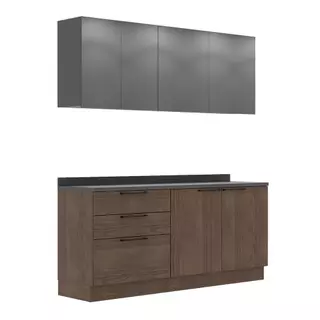 Cozinha Modulada Pequena Herval Amsterdam, 6 Peças, Avelã e Cinza Grafite, com tampo em Oferta na Shopee