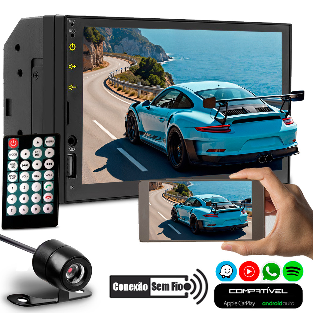 Multimídia 7 Polegadas Com Carplay e Android Auto Sem Fio Aplicativos ...