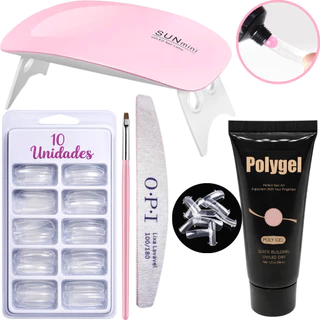 Kit Unha Pollygel(5 ITENS) Cabine SunMini Portatil Molde F1 Lixa de tips Unhas Postiça em Oferta na Shopee