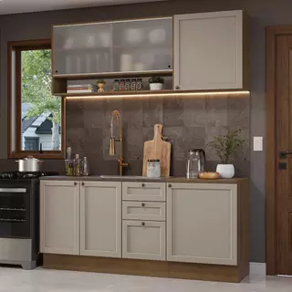 Armário de Cozinha Compacta 180 cm Rustic/Crema Vik Madesa 03 em Oferta na Shopee