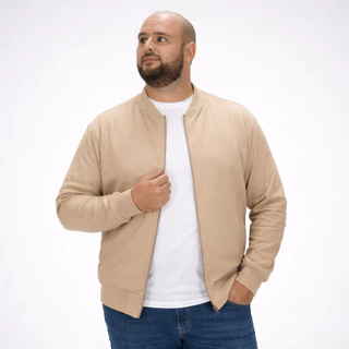 Jaqueta Bomber Moletom Plus Size Masculina em Grosso com Zíper e Bolsos Laterais