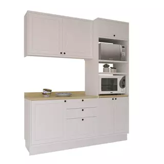 Cozinha Modulada Pequena Herval Viana, 3 Peças, Branco Ártico e Carvalho Nature em Oferta na Shopee