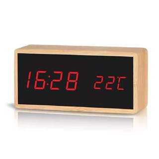 Relógio Digital 18x7 Com Espelho De Bambu E USB Alarme Despertador Medidor De Temperatura em Oferta na Shopee