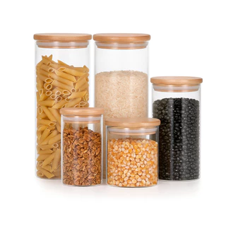 Kit 5 potes de vidro herméticos com tampa de bambu - Tud em Oferta na Shopee