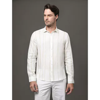Camisa Masculina Linen Listras Calvin Klein - Branco em Oferta na Shopee