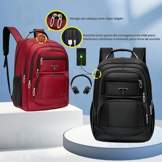 Mochila Masculina e Feminina Grande Capacidade com USB e Porta para Fone de Ouvido em Oferta na Shopee