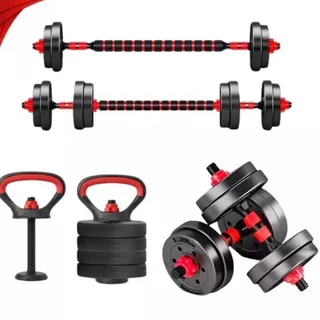 Kit Treino Funcional Halteres Barra Supino Kettlebell Preto Ajustavel Academia em Casa