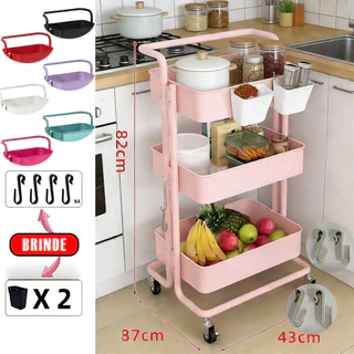 Carrinho Organizador Multiuso com cestos de metal de 3 camadas e estrutura metálica. em Oferta na Shopee