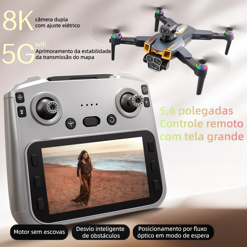 Drone A19 Pro Motor Sem Escovas Tela 5,6" Câmera 8K Desvio de Obstáculos Quadricóptero para Fotografia Aérea