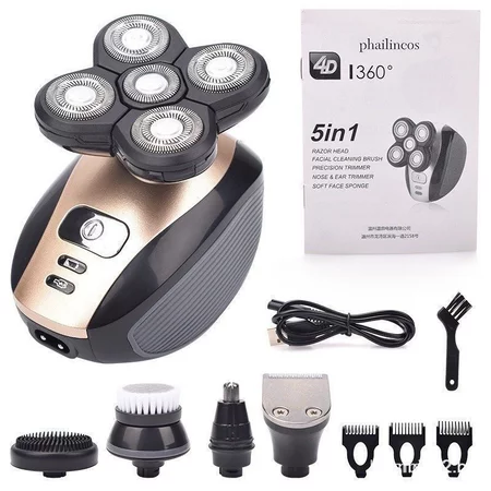 5 em 1 4D carregador de barbear elétrico masculino 5 cabeça flutuante barba aparador de cabelo nariz escova facial JNTU