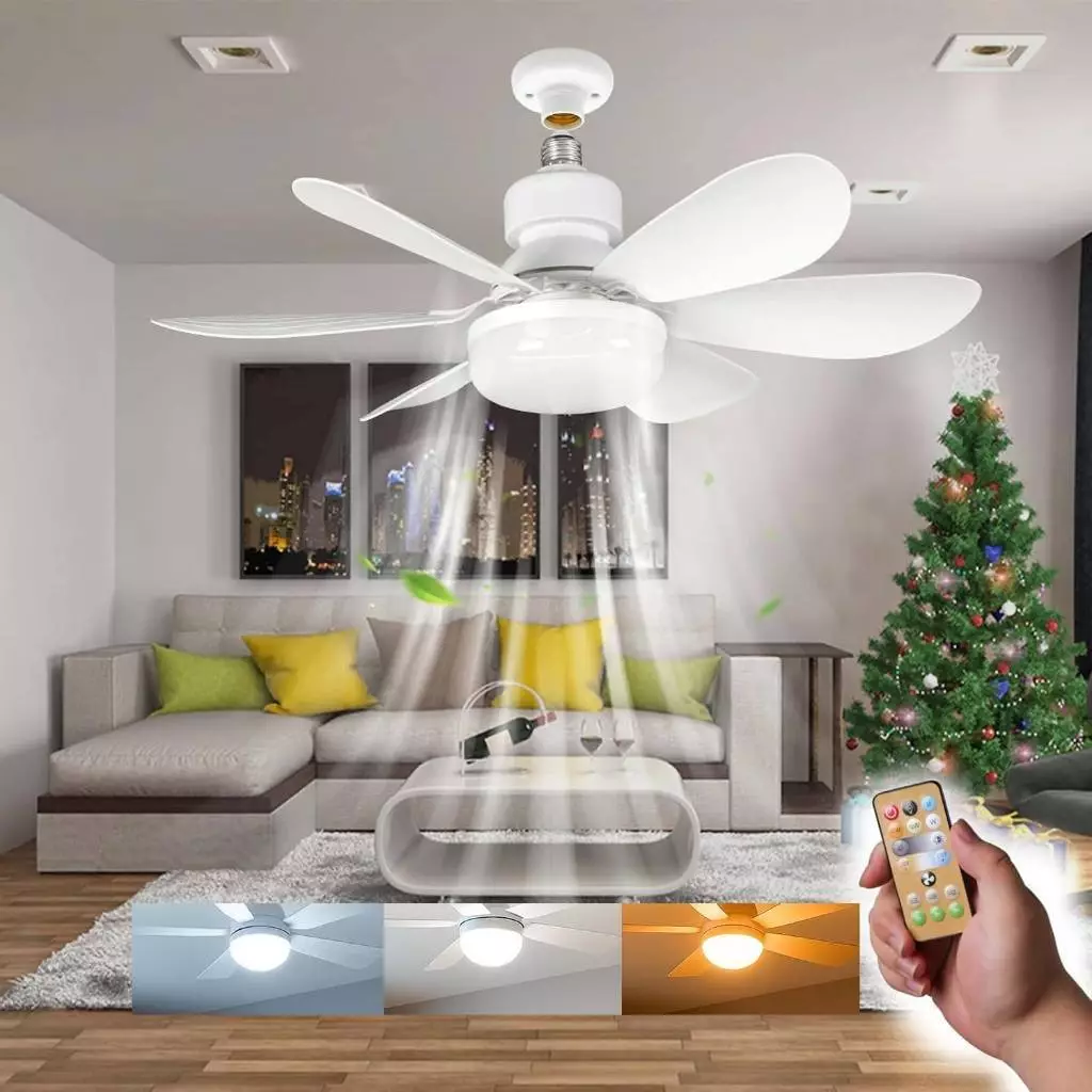 Lâmpada Ventilador 6 Pás 60w/80w De Teto,110V/220V Bivolt, E27 Com Controle Luz Ajustável TOP&CASA