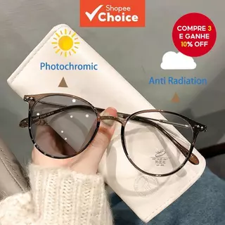 Óculos fotochromáticos anti-radiação com bloqueio de luz azul, para mulheres e homens, com armação de metal. em Oferta na Shopee