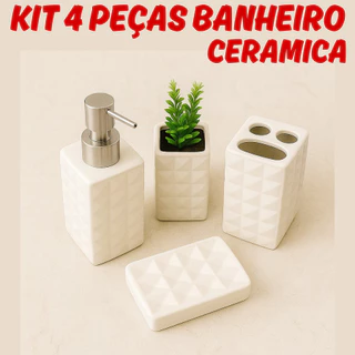 Kit Banheiro 4 Peças Ceramica Textura Diamante Porta Escova Dente Saboneteira Porta Sabonete Líquido em Oferta na Shopee