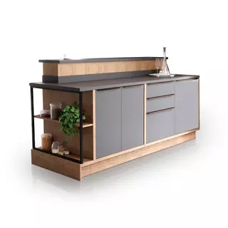 Ilha de Cozinha com Bancada 100% MDF Herval Ten, Grafite e Louro Freijó, Com Tampo em Oferta na Shopee