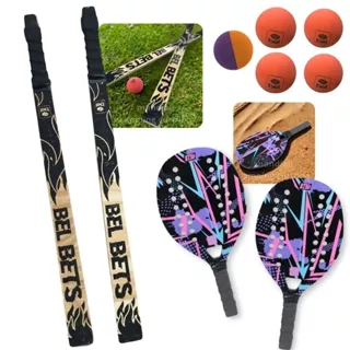 Kit 2 Raquetes para Beach Tennis Lilas + Jogo Tacobol Tacos de Bets em Madeira + 5 Bolinhas em Oferta na Shopee