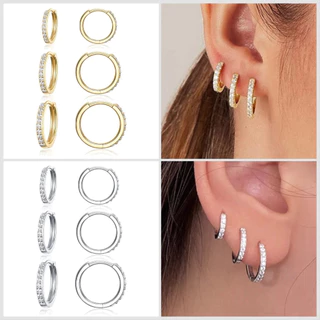 Kit 6 de Brincos Argola Dourados e Prateados com Zircônia Finos Elegantes Hipoalergênicos para Meninas - WL em Oferta na Shopee