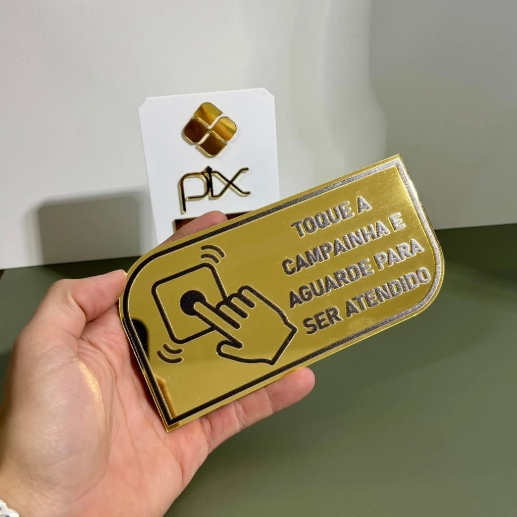 Kit Placa Pix Personalizada Qr Code + Placa Campainha Identificação Balcão Acrílico Espelhado