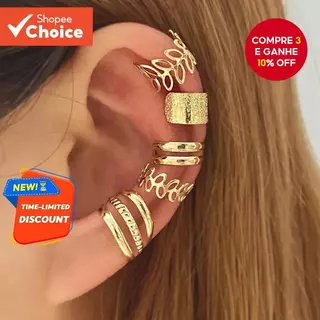 Conjunto De Manguito De Orelha Oco De Folha Em Forma De C Dourada 5 Peças Sem Brincos Piercing Para Mulheres em Oferta na Shopee