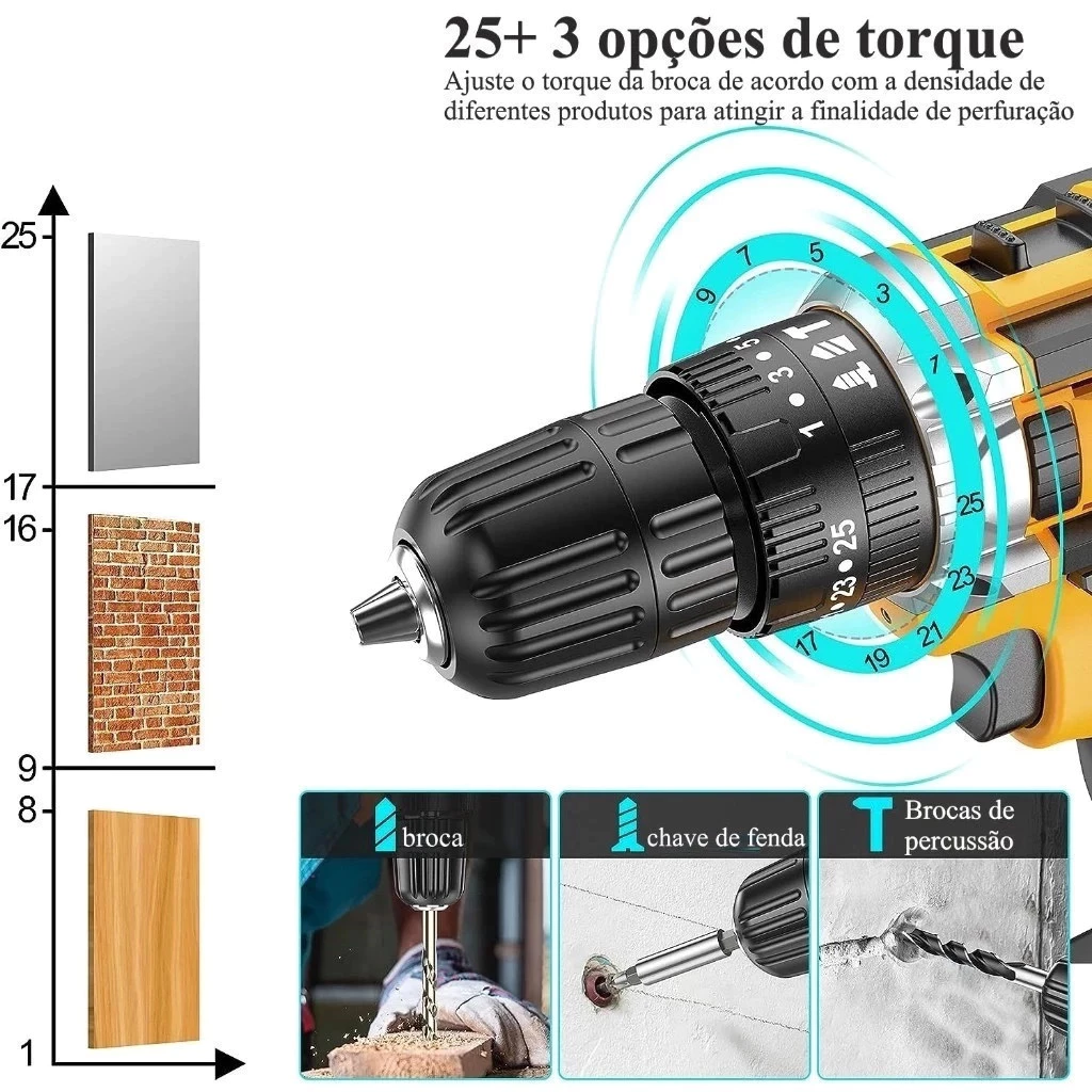Parafusadeira Furadeira 48V 2 Baterias Com Maleta e Acessorios Completo