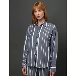 Camisa Feminina Listrada Calvin Klein - Marinho em Oferta na Shopee