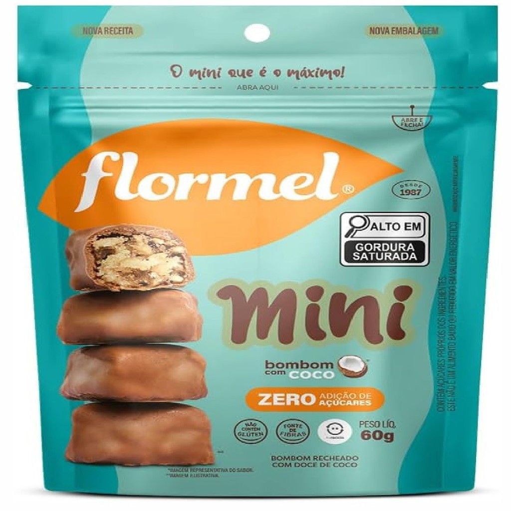 Saco Mini Bombom de Coco FLORMEL Zero Açúcar 60 Gramas- chocolate para ...
