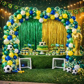 Kit 130 Balões + 02 Cortinas Metalizadas Festa Amarelo Verde Branco Copa Do Mundo 2026 Brasil Seleção Brasileira Bexiga em Oferta na Shopee