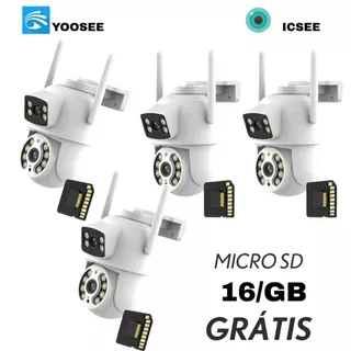 KIT4 Câmera De Segurança Lente Dupla IP66 Wi-Fi 360° Sensor Movimento Visão Noturna+MICROSD 16GB