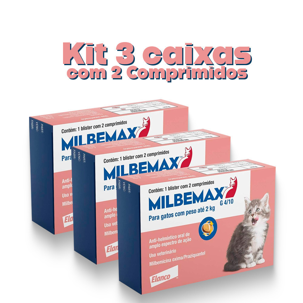 Kit 3 x Vermifugo Milbemax para Gatos ate 2kg Filhotes Elanco #lrsb ...