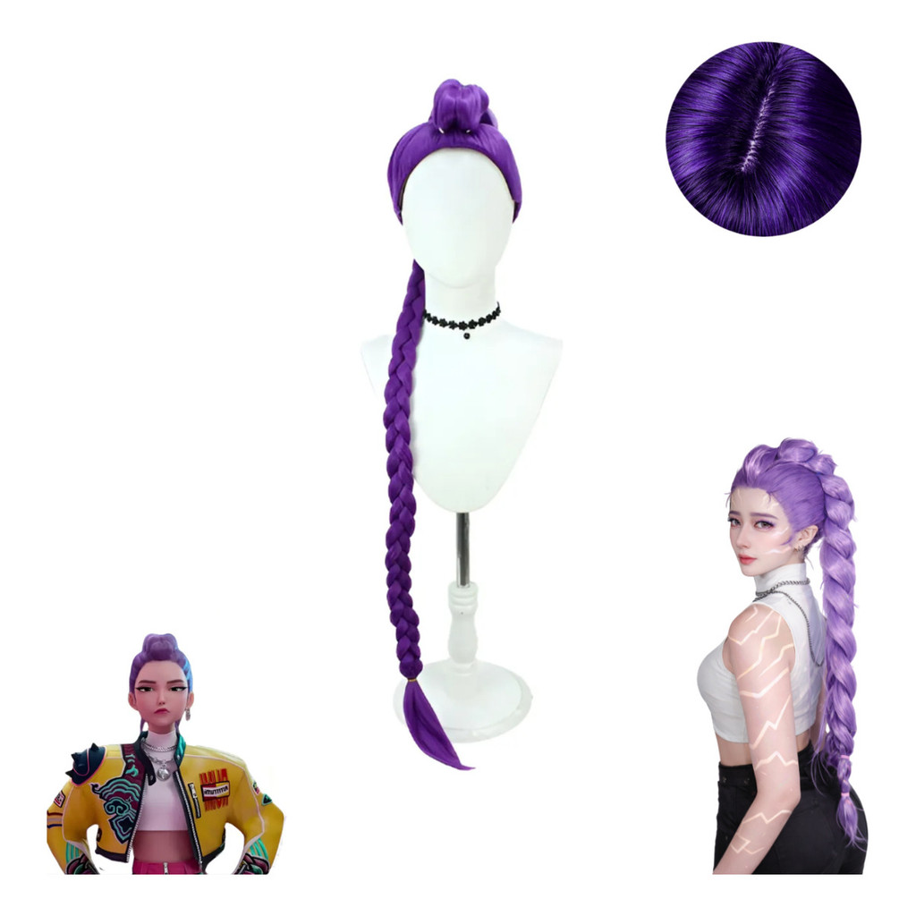 Peruca Cosplay K-Pop Feminina Roxa Longa Rumi – Estilo Coreano ...