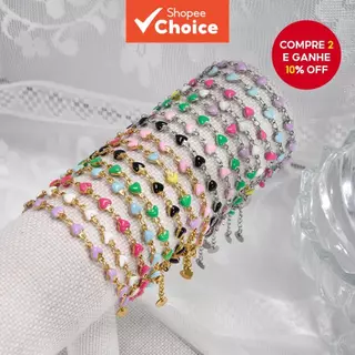 Pulseira de Corrente em Formato de Coração Encantador, Pulseira de Aço Inoxidável, Elegante Banhada a 14K, Joia de Moda em Oferta na Shopee