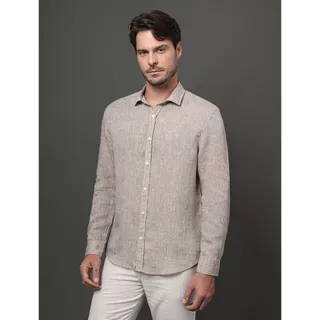 Camisa Masculina Cannes Linen Calvin Klein - Marrom em Oferta na Shopee