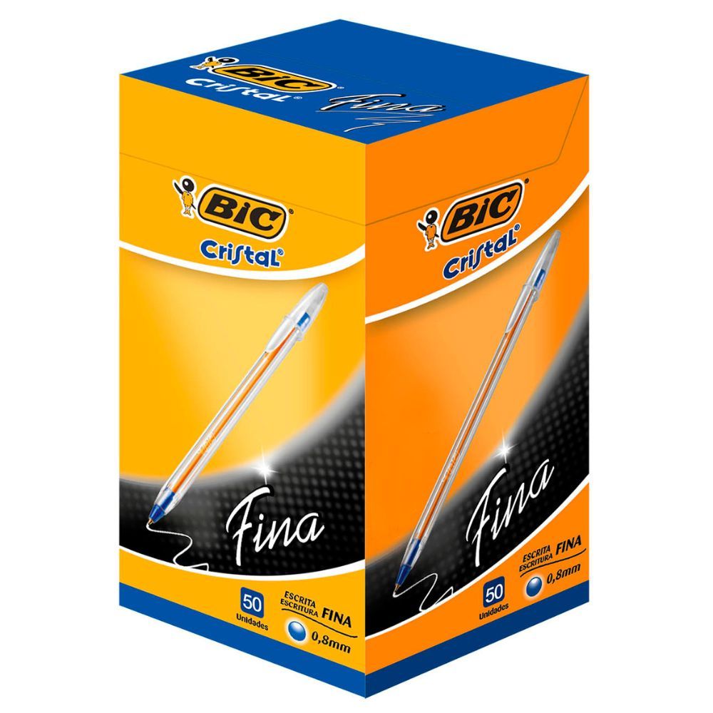 Caneta Esferográfica BIC Ponta Fina Cristal Fina, Azul, Caixa Com 50 UN ...