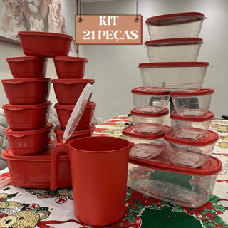 Kit Jogo Potes De Cozinha C/ 21 ou C/11 Peças De Plástico Hermético+Jarra Para Armazenar Alimentos