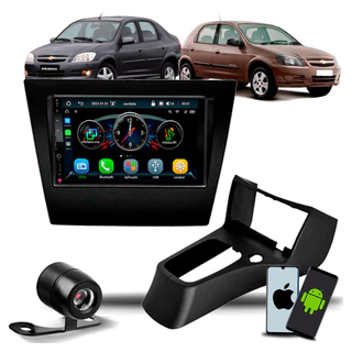 Kit Multimidia MP5 7" Roadstar Tela 7" com CarPlay e Android Auto + Moldura 2din Celta G2 2006 a 2015 + Camera de Re em Oferta na Shopee