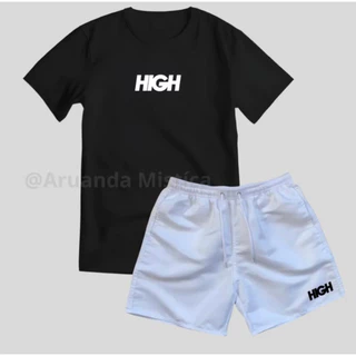 Kit Camiseta e Short Masculino Camisa Gola Redonda Bermuda Tactel Moda praia