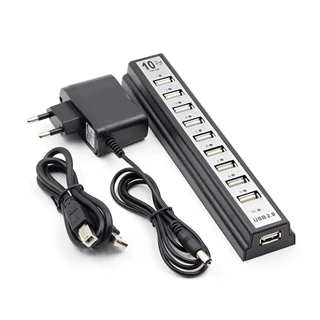 Hub USB 2.0 10 Portas Com Fonte Transmissão de Até 480 Mbps Proteção Contra Sobrecarga Baixo Consumo de Energia