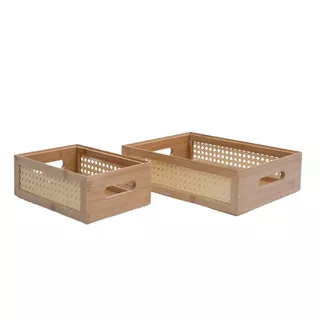 Kit 2 Caixas Organizadoras Bambu E Palhinha Oikos em Oferta na Shopee