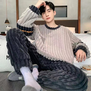 Fabricante de pijamas masculinos para outono e inverno, flanela de coral fleece espessa, tamanho grande, conjunto de rou em Oferta na Shopee