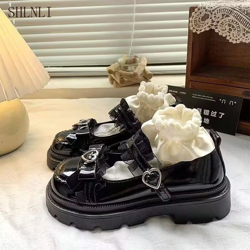 Sapatos Japoneses Fofos De Couro Com Sola Grossa Femininos Doces