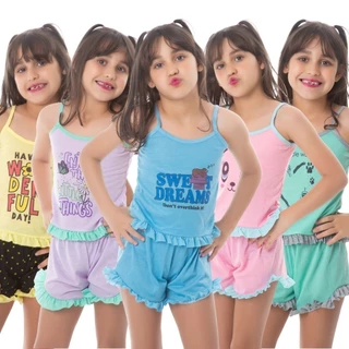 Kit 5 Pijama INFANTIL MALHA Baby Doll Estampado Personagens Short Doll em Oferta na Shopee