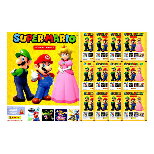Album Super Mario 2026 + 50 Figurinhas (10 Envelopes) em Oferta na Shopee