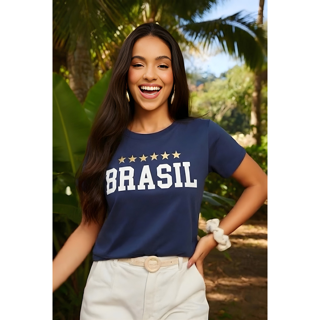 Camiseta Feminina Brasil Camisa Copa do Mundo Seleção Torcedora Casual em Oferta na Shopee