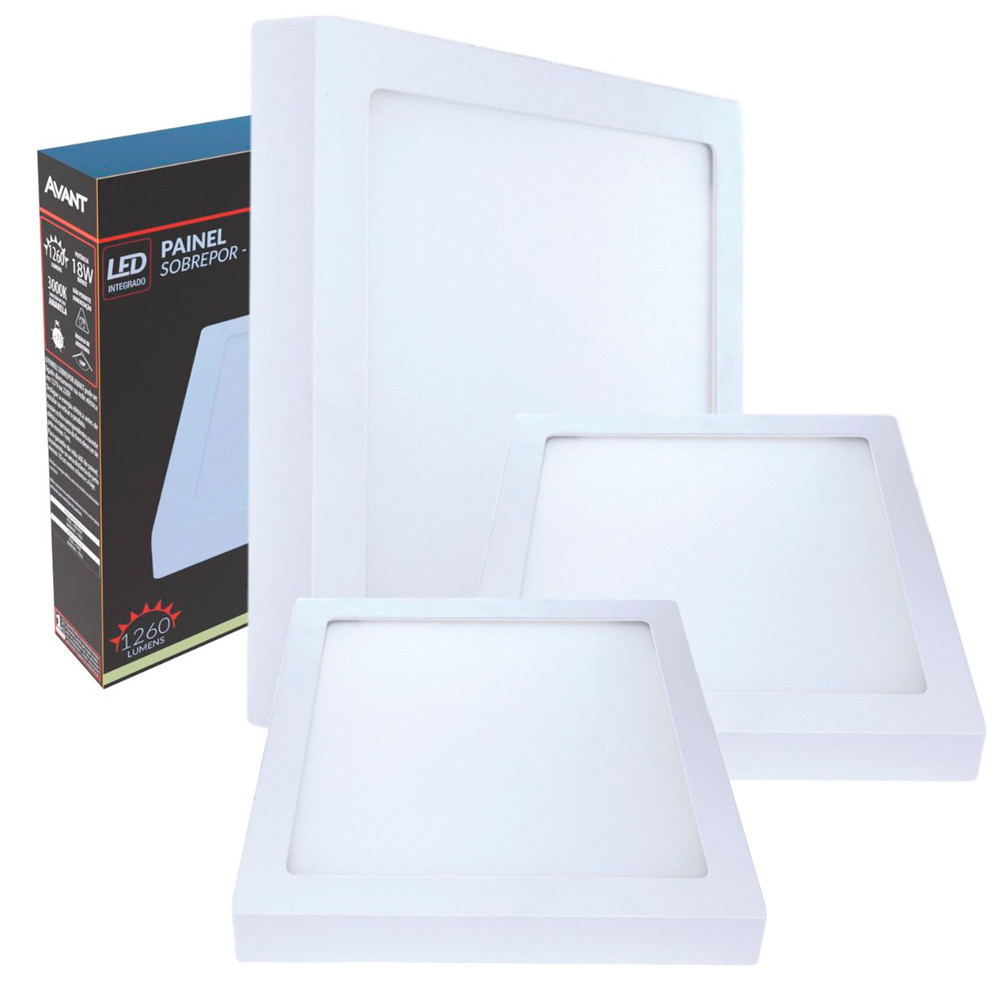 Kit Iluminação 3 Painéis LED Sobrepor Quadrado Avant 18W 22cm em ...