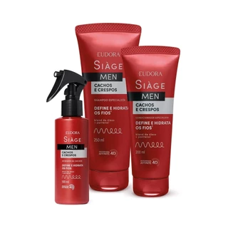 Combo Siàge Men: Condicionador Cachos e Crespos 200ml + Shampoo Cachos e Crespos 250ml + Spray Ativador Cashos 100ml em Oferta na Shopee