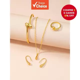 Conjunto De Joias Banhadas A Ouro Feminino Gota D'água – 4 Peças De Anel , Colar , Brincos , Pulseira , Presente Elegant