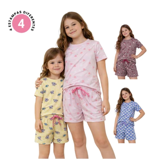 Kit 6 Peças de Pijamas Infantis Para Meninas Verão Tecido Muito Macio Confortável e Fresco Sortidos em Oferta na Shopee