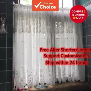 Cortinas Curtas Bordadas De Camada Transparente Cortina Floral De Renda Branca Para Cozinha em Oferta na Shopee