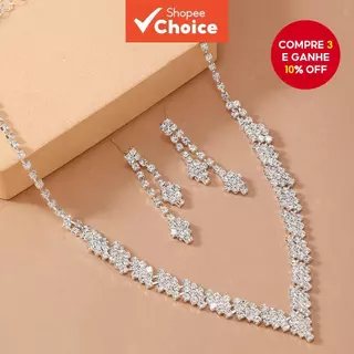 Conjunto De Joias De Casamento – Colar E Brincos , Acessórios Elegantes Para Banquetes Mulheres em Oferta na Shopee